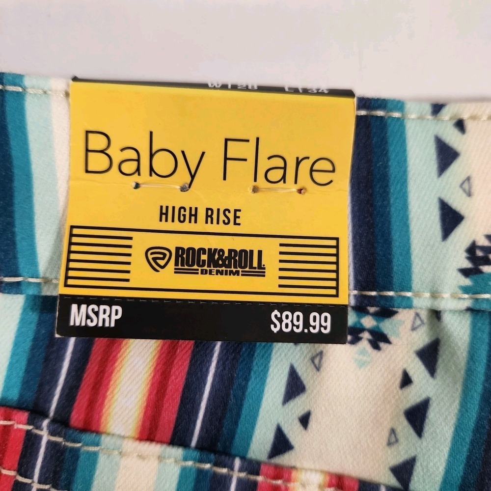 NWT Rock & Roll Denim x Hooey Baby Flare Jeans 28x34 Serape Western‎ Stretch NEW - Picture 2 of 15
